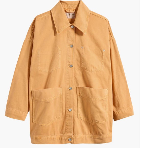 FREE PEOPLE Avery Denim Jacket Oversized Relaxed Fit We The Free in Orange Sz L